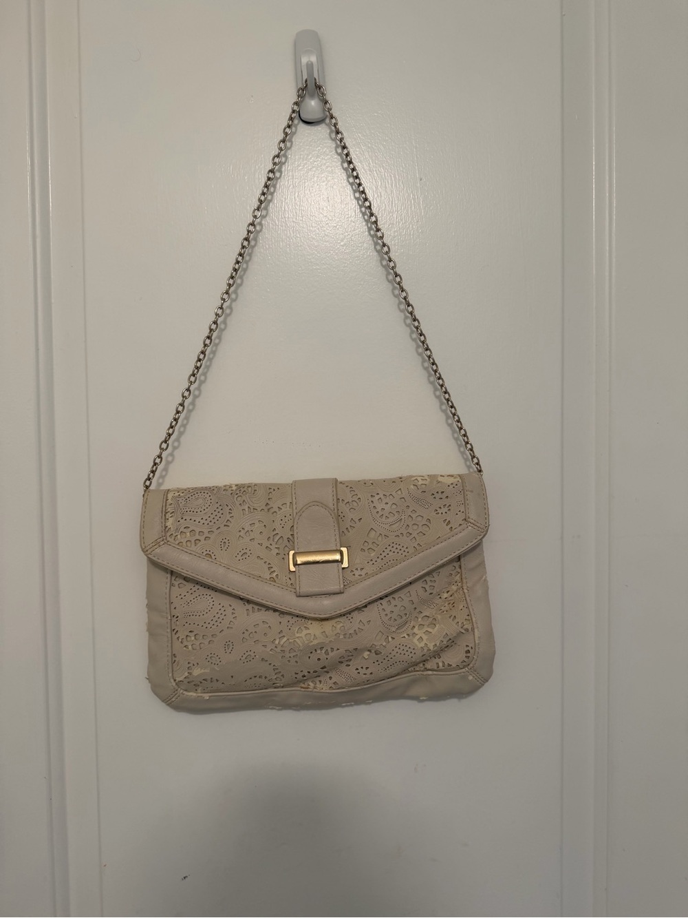 Beige Laser-Cut Chain Shoulder Bag - Unbranded